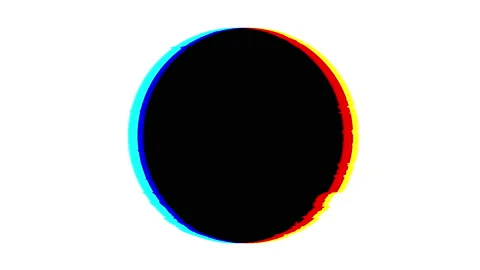 Glitching black circle with red, blue and yellow edges, abstract frame animation Stock Footage 221414789