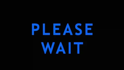 Glitching blue text PLEASE WAIT appears on dark background with digital dis.. Video stock 343415436