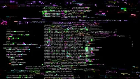 Glitching code on screen, Lines hacking code Computer Screen Code, Glitch Effect Stock Footage 295952930