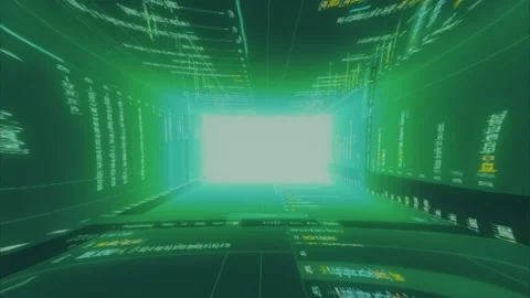 Glitching computer screen, 3d code in green matrix format, scrolling sourcecode Stock Footage 307020788