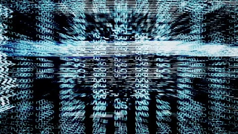 Glitching Data Stream with Distorted Code Lines Stock Footage 306187526