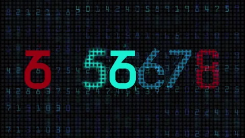 Glitching Digital Numbers Over Dark Matrix Background with Coding Elements Stock Footage 307418661