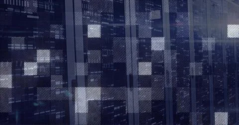 Glitching grid pattern streaming on digital console, with illuminated squares Foto stock