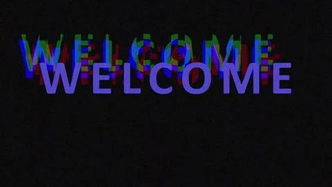 Glitching purple WELCOME text appears with digital distortion against a dar.. Stock Footage 343413200