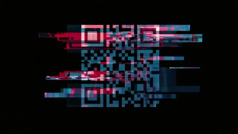 Glitching qr code with digital scan distortion on black background, abstrac.. Stock Footage 342045972
