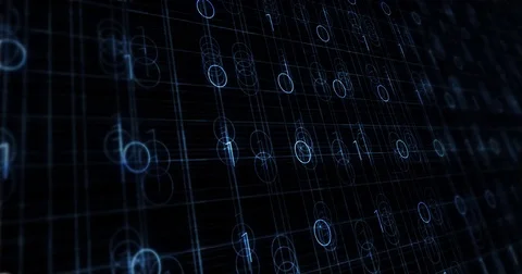 Glitching raining modern software binary code inside computer or internet Stock Footage 79658047