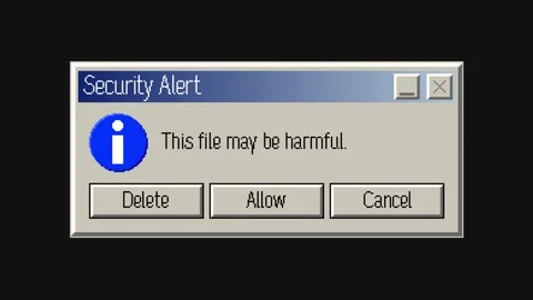 Glitching retro pixel security alert popup window animation on dark background Stockbeeldmateriaal 330884096