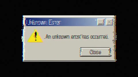 Glitching retro pixel unknown error popup window animation on black background Stockbeeldmateriaal 331789595