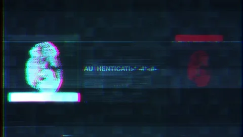 Glitching Security Fingerprint Identification Program Failure Warning on screen Stock-Footage 211880786