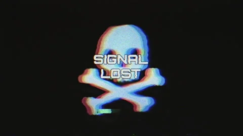Glitching Skeleton with Signal Lost Message on Black Background Loop Animation Vidéo 344094401