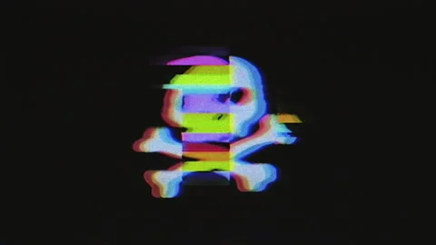 Glitching Skull with VHS Distortion Seamless Loop Animation Video stock 338313867