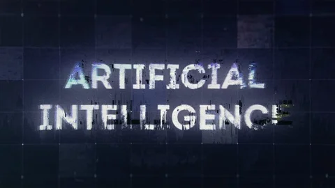 Glitching text Artificial Intelligence on a tech dark noise background Stock Footage 122198613