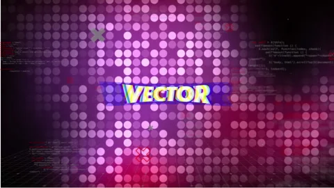 Glitching VECTOR logo reacting to fade-in over dot grid while code lines sliding Stock Footage 311474495