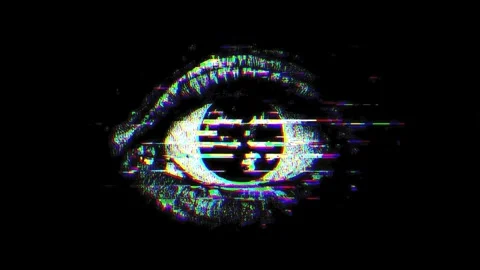 Glitchy abstract eye animation with digital distortion and colorful patterns Stock Footage 314459261