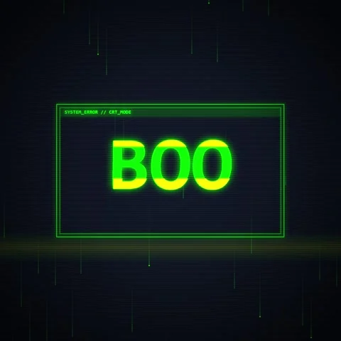 Glitchy 'BOO' Text on Green Computer Screen, Cyber Halloween Concept Stock Footage 348198500