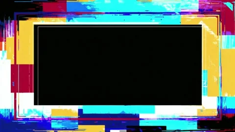 Glitchy colorful animated border frame with black center copy space text ov.. Stockbeeldmateriaal 342046479