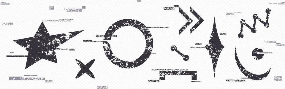 Glitchy distorted shapes set Illustrazione stock