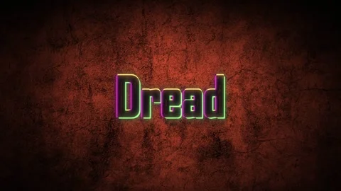 Glitchy dread text animation displaying dark moody typography against a Stock Footage 345546774