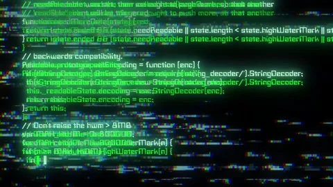 Glitchy green code scroll. Digital data stream with glitch effects. Vidéo 318877633