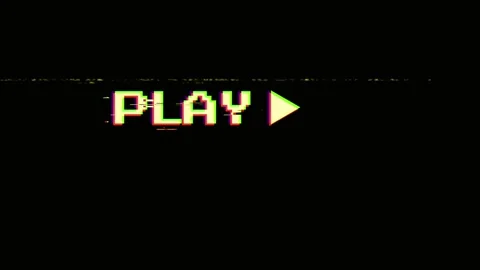 Glitchy play button on digital black background vintage vhs aesthetic video Stock-Footage 341801687