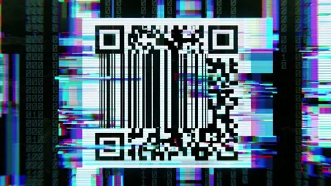 Glitchy qr code frame border with copy space text overlay and seamless loop 스톡 동영상 342045950