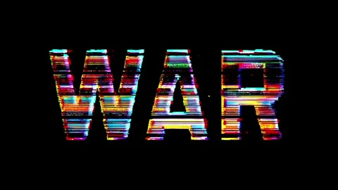 Glitchy war animation: digital text morphs in loop with black overlay Stock Footage 318776717