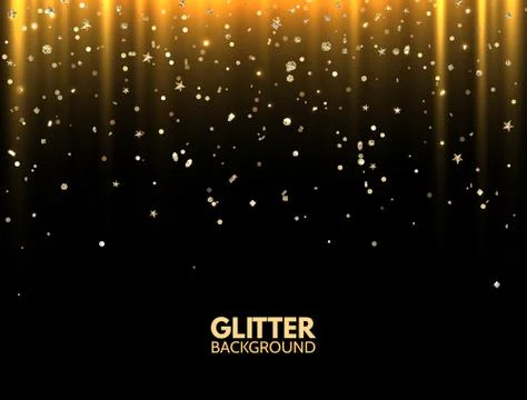 Glitter background. Golden light rays with magical dust. Gold sparkling glitt Stock Illustration