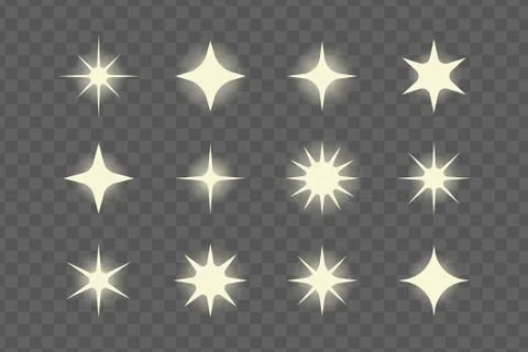 Glitter, burst, glow design elements. Transparent glow effect. Stock Illustration