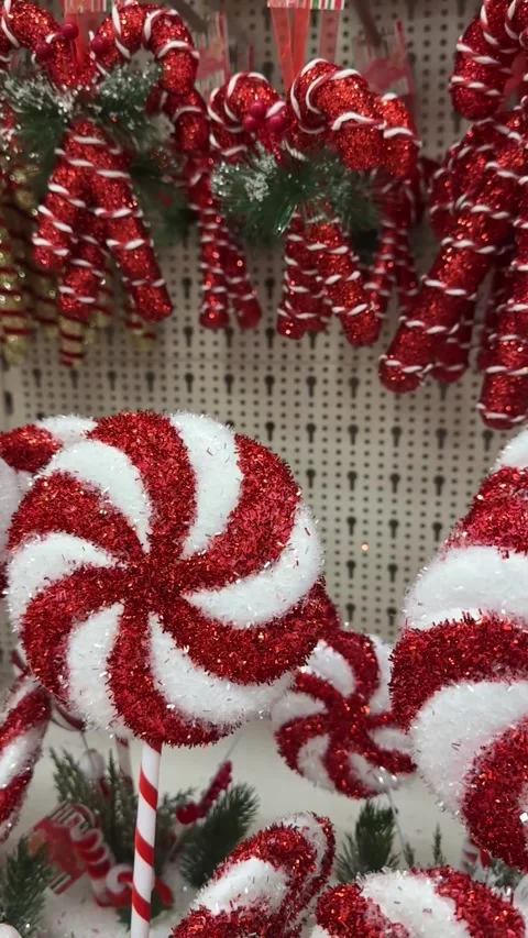 Glitter Candy Cane Christmas Decorations in Red and White Stock Footage 323804433