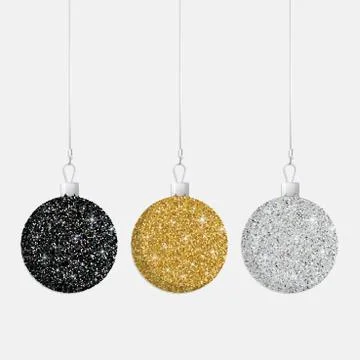 Glitter Christmas baubles in vector format. Stock Illustration