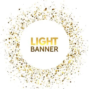 Glitter circle banner on white background. Festive gold sparkle backdrop. Gli Stock Illustration