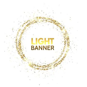 Glitter circle frame. Festive gold sparkle background. Star dust. Luxury desi Stock Illustration