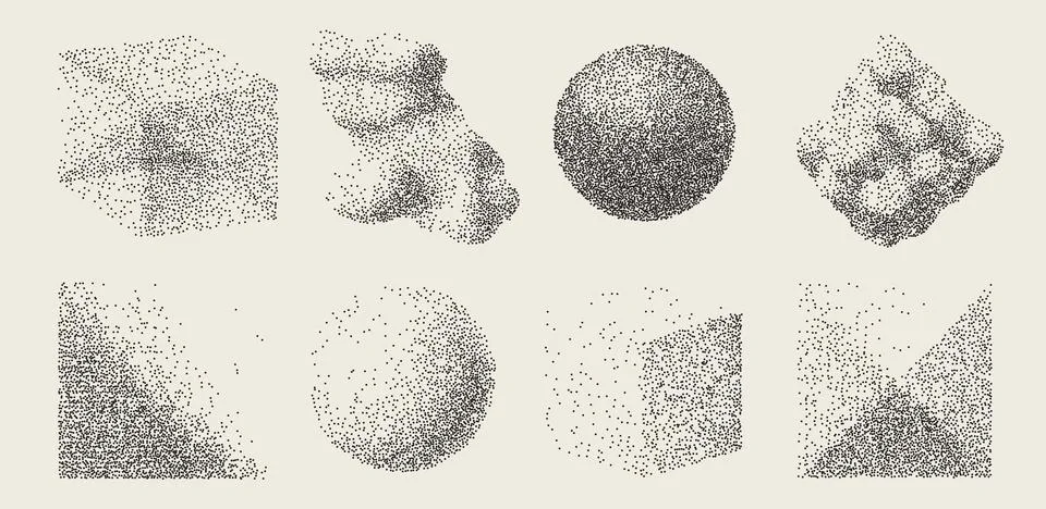 Glitter Dot 3D Background. Retro futuristic shapes with brutalist pattern for Illustrazione stock