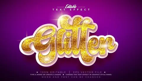 Glitter Editable Text Effect Design Vector Graphic Style with Gold Glittere.. Stock Illustration
