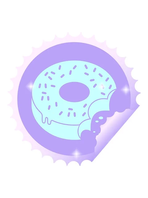 Glitter effect animation of bitten frosted donut circular peeling sticker Video stock 324372337