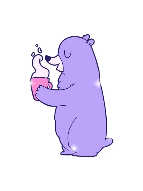 Glitter effect animation of cartoon bear with hot drink Video stock 324286272