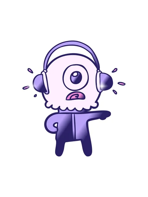 Glitter effect animation of cartoon cyclops alien spaceman listening to music Stock Footage 324319586