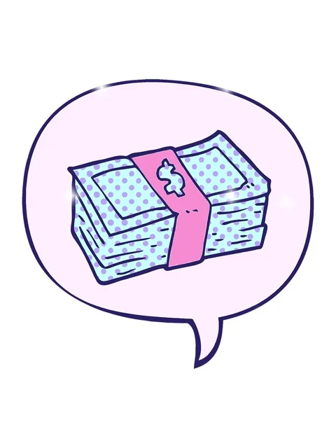 Glitter effect animation of cartoon stack of cash with speech bubble in com.. 库存影片 324364256