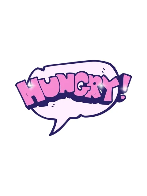 Glitter effect animation of freehand drawn speech bubble cartoon hungry text Stock Footage 324266562