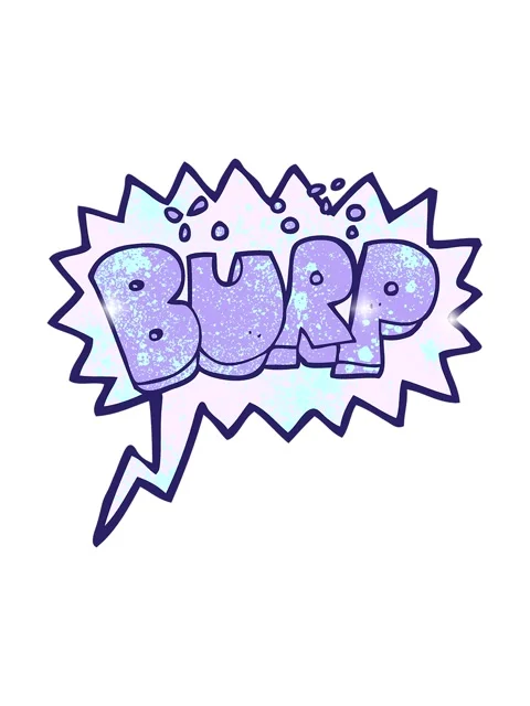 Glitter effect animation of freehand speech bubble textured cartoon burp text Stock Footage 324355433