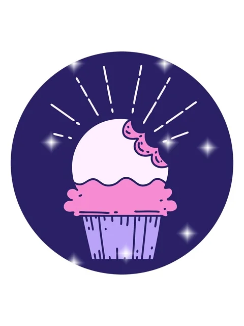 Glitter effect animation of icon of a tattoo style cupcake with missing bite 스톡 동영상 324476838