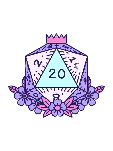 Glitter effect animation of natural 20 D20 dice roll with floral elements Stock Footage 324258550