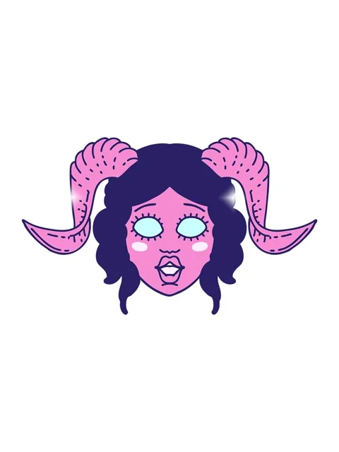 Glitter effect animation of Retro Tattoo Style tiefling character face Stock Footage 324338951