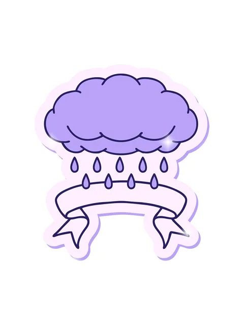 Glitter effect animation of tattoo style sticker with banner of a cloud raini Video stock 324403861