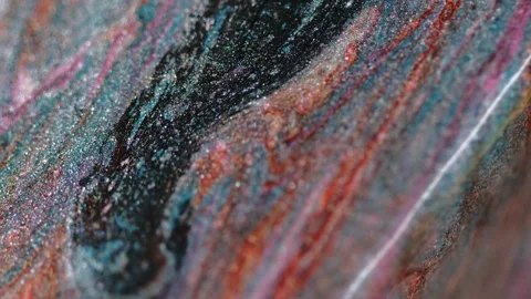 Glitter fluid spill paint blend color marble ink Stock Footage 262403483