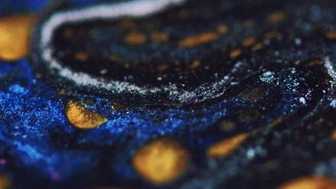 Glitter fluid texture oil paint mix blue golden Stockbeeldmateriaal 275306861