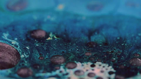 Glitter foam ink bubbles blue pink oil paint blob Video stock 275791127