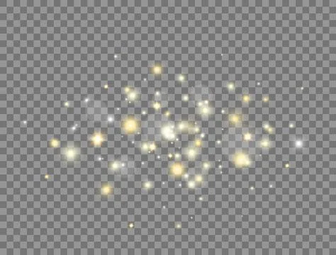 Glitter glowing light effect. Bright golden stars explosion with sparkles on  Stock Illustration