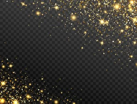 Glitter gold background. Bright particles effect. Star dust on transparent ba Stock Illustration