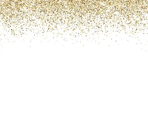 Glitter gold border with space for text. Golden sparkles and dust on white ba Stock Illustration